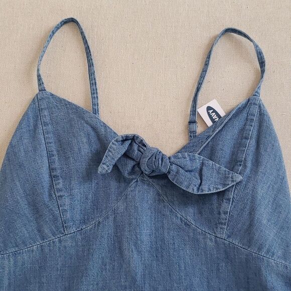 Old Navy Top Women's S Denim Pin Up Corset Knotted Smocked Tank Milkmaid - Picture 4 of 7